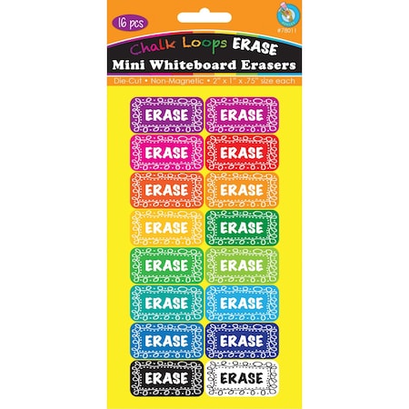 Ashley Productions Non-Magnetic Mini Whiteboard Erasers, Chalk Loops, 16PK 78011